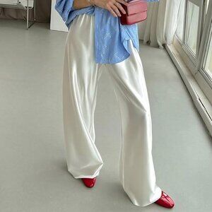 White Satin Wide Leg Pants